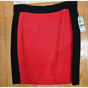 INC Red Black Paneled Stretch Skirt L Voltage Sculpted Modern Chic NWT ($99.50)